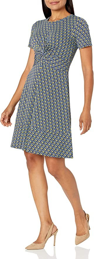 Lark & Ro Women's Short Sleeve Twist Front Fit and Flare Dress | Amazon (US)