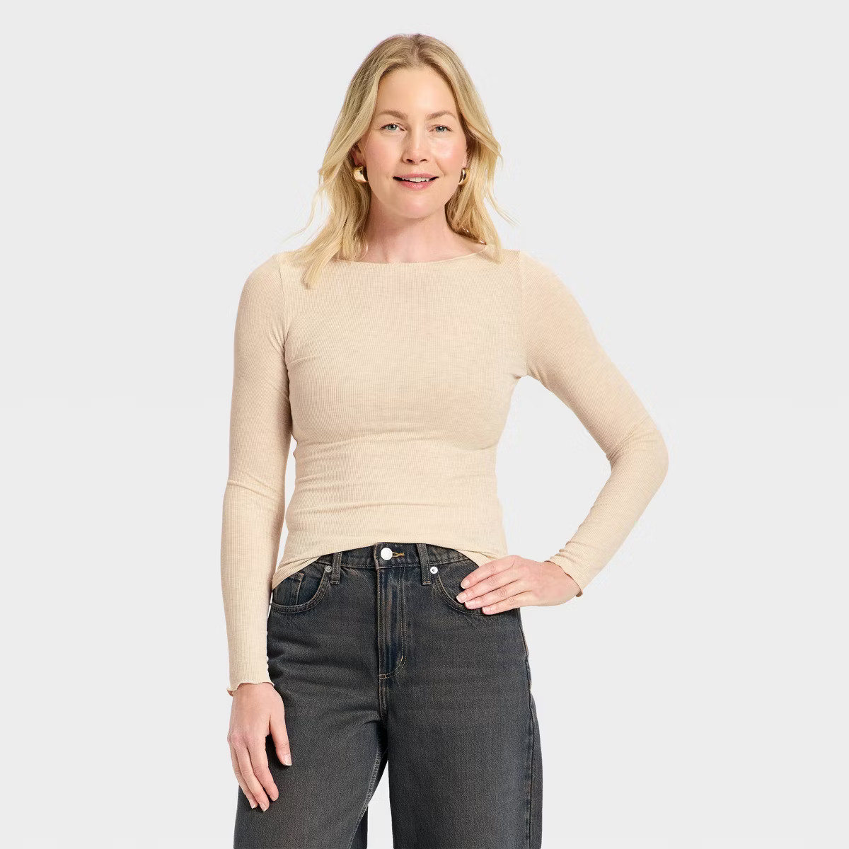 Women's Long Sleeve Blouse - Universal Thread™ Oatmeal L | Target