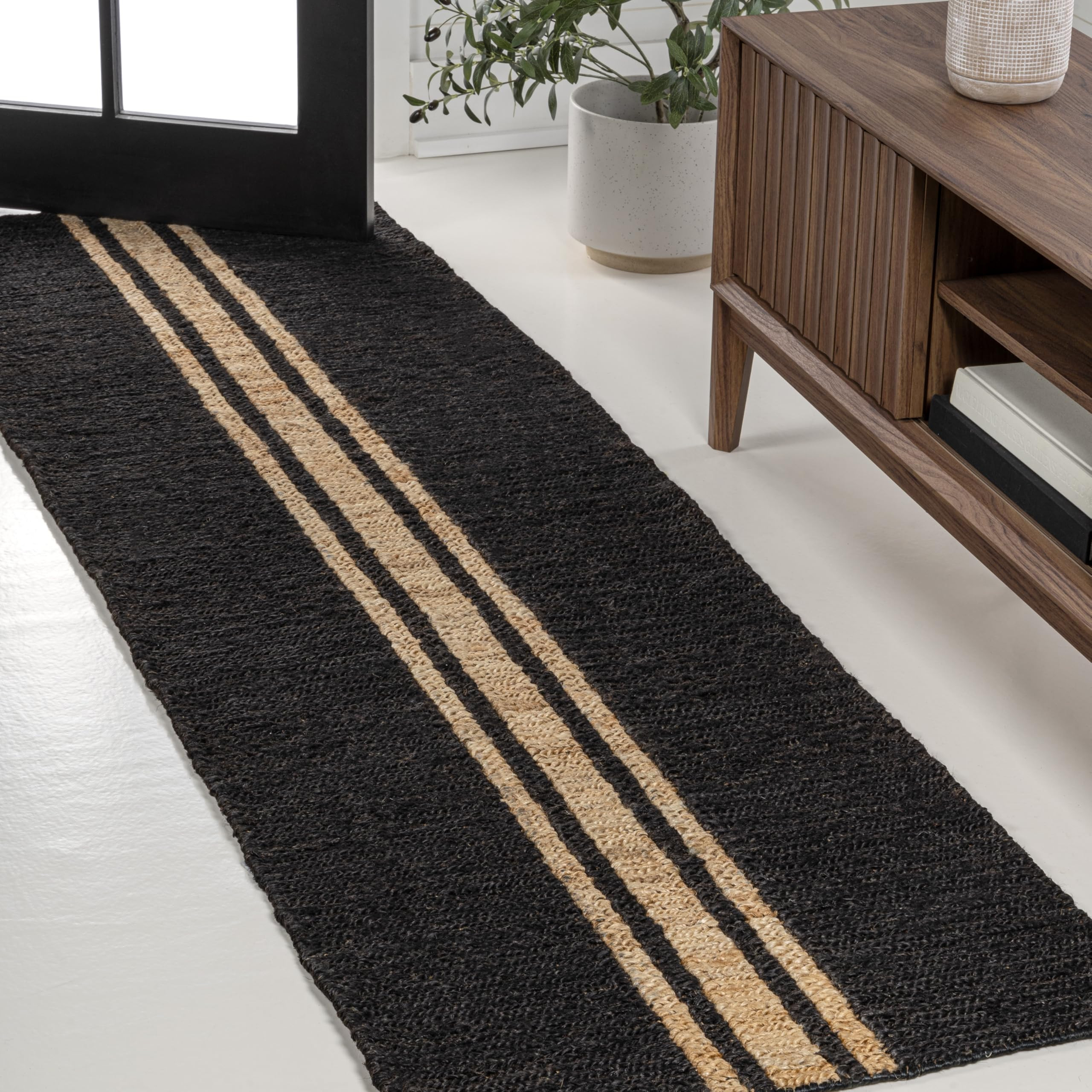 JONATHAN Y Olivier Wide Ticking Stripe Jute Black/Natural Runner Rug, 2x8, Rustic, Farmhouse, Eas... | Amazon (US)