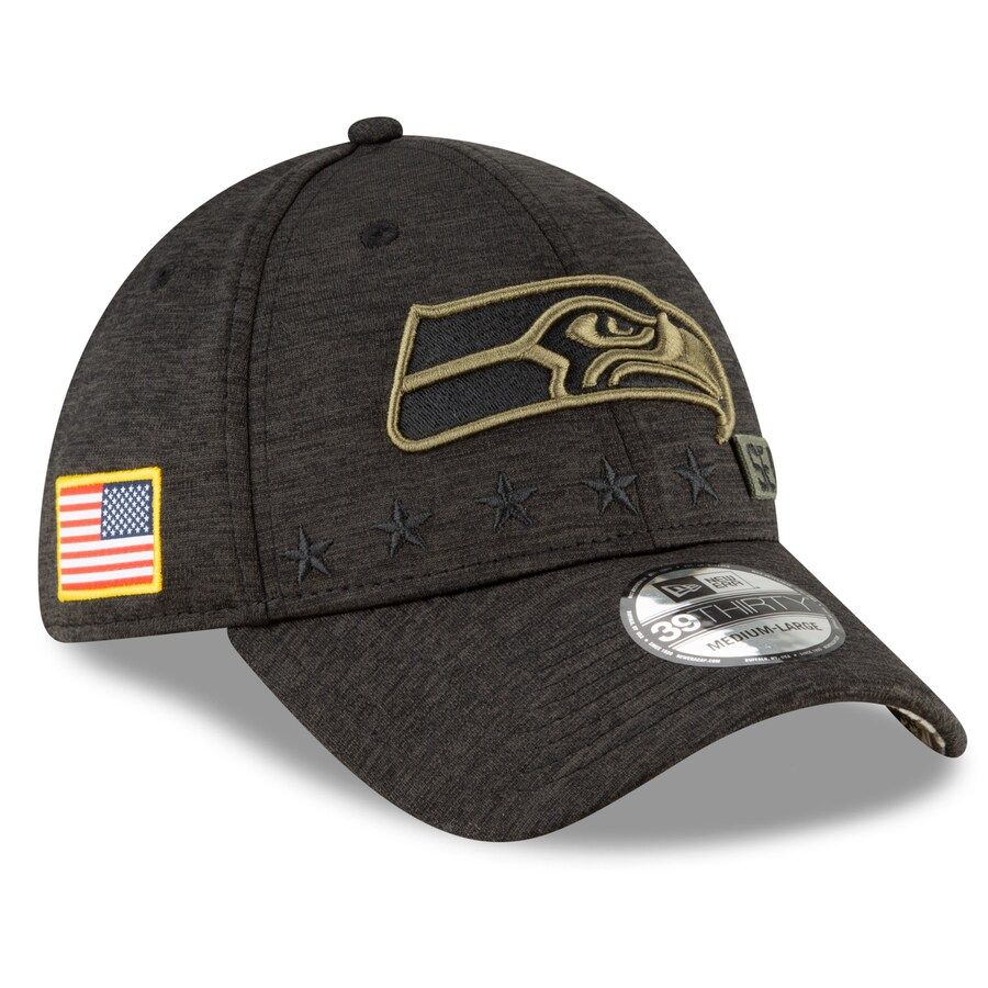 Men's Seattle Seahawks New Era Heather Black 2020 Salute to Service 39THIRTY Flex Hat | NFL Shop
