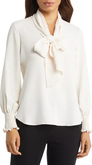 Anne Klein Smocked Cuff Bow Blouse | Nordstrom | Nordstrom