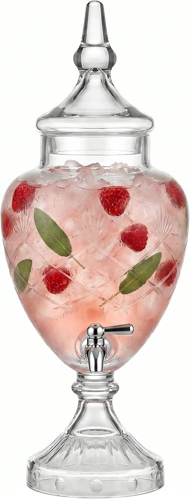 Beverage Dispenser for Countertop - 1 Gallon Large Glass Drink Dispenser w/Spigot & Lid - Party D... | Amazon (US)