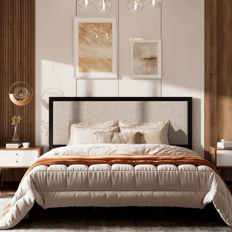 Ataman Metal Platform Bed With Simple Upholstered Headboard | Wayfair North America