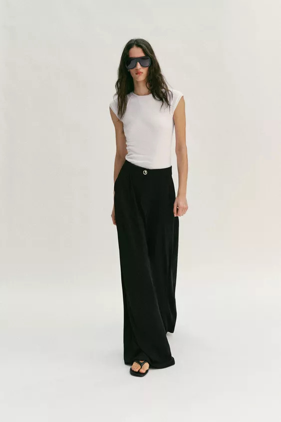 PALAZZO TROUSERS WITH GOLDEN BUTTON | Zara US