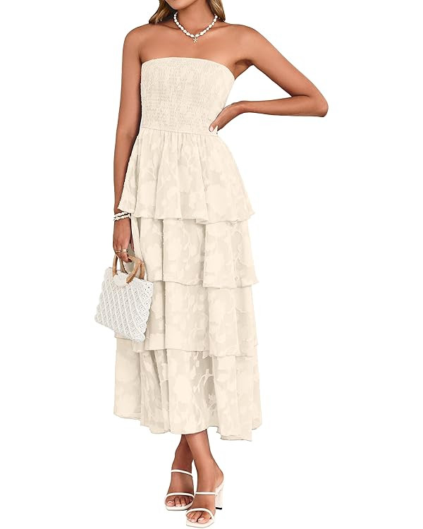 Simplee Womens Summer Strapless Maxi Dress 2026 Boho Floral Off Shoulder Wedding Guest Dresses Ti... | Amazon (US)