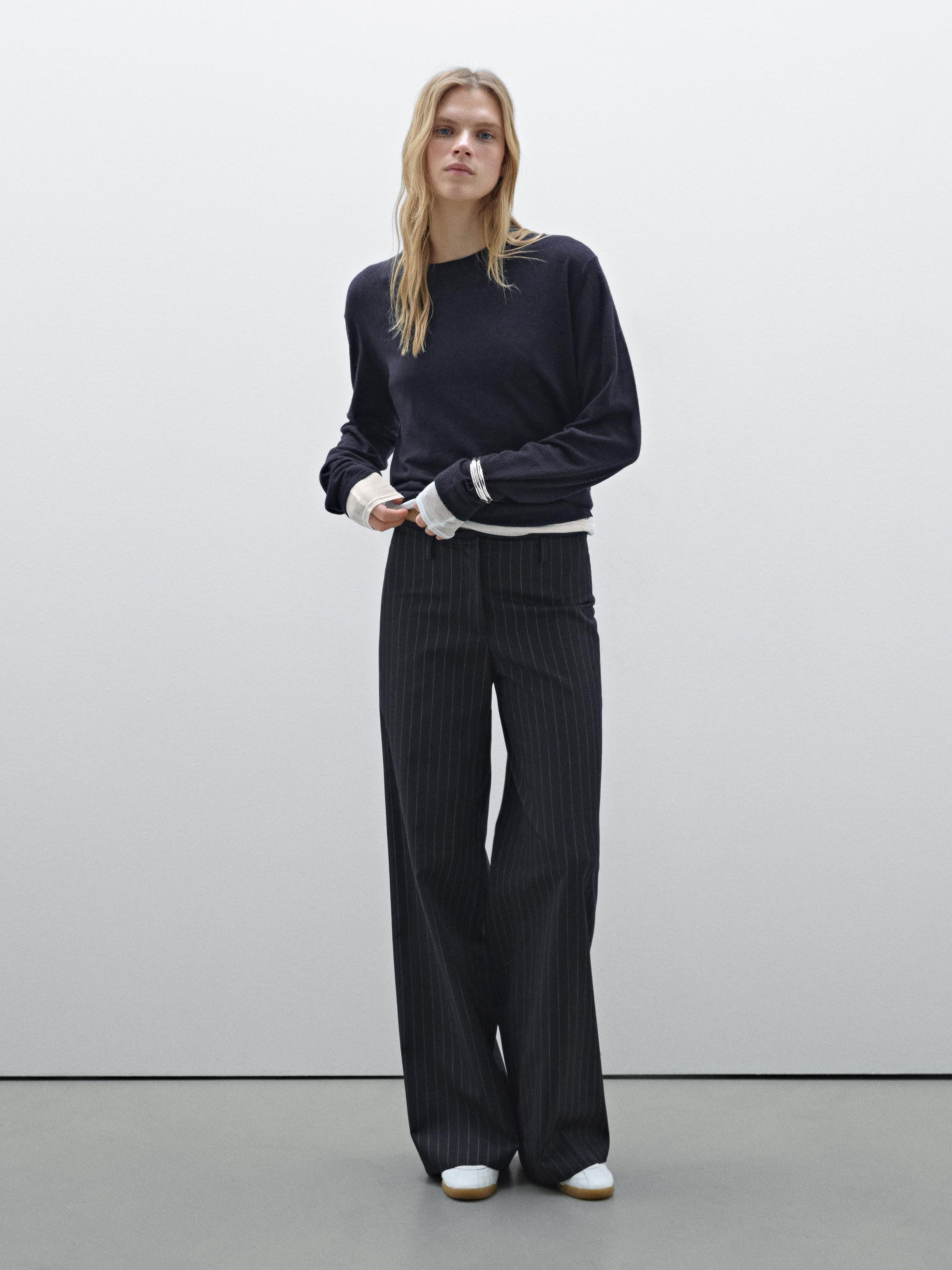Pinstripe wool blend trousers | Massimo Dutti UK