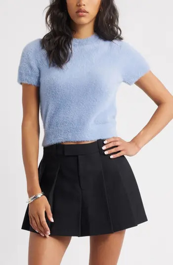 Open Edit Fuzzy Short Sleeve Sweater in Blue Tempest at Nordstrom Rack, Size X-Large | Nordstrom Rack