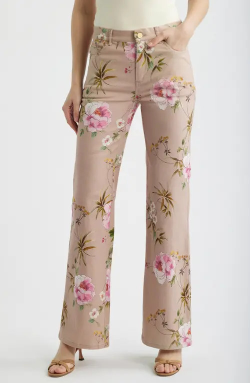 KOBI HALPERIN Leigh Floral Stretch Cotton Twill Pants in Natural Multi at Nordstrom, Size 27 | Nordstrom