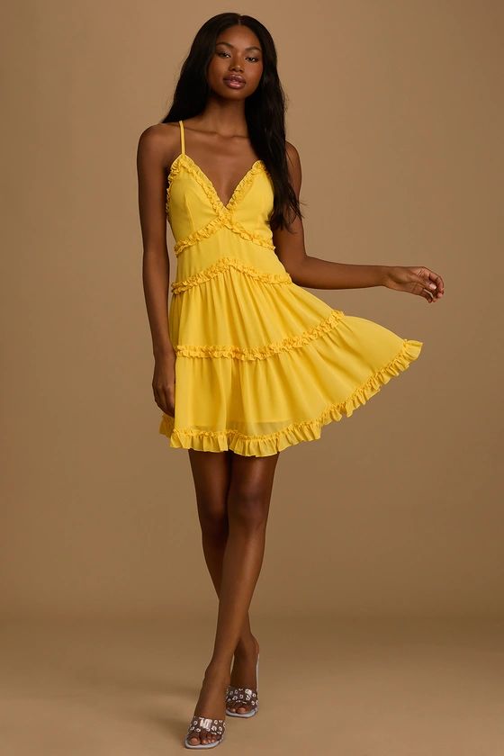 Stay Cute Yellow Tiered Ruffled Mini Dress | Lulus (US)