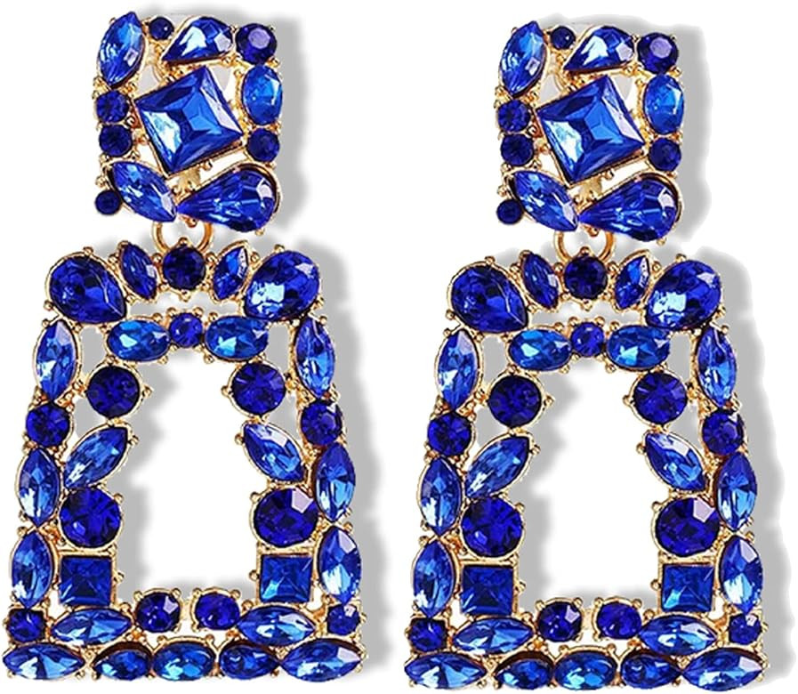 Rhinestone Rectangle Dangle Statement Earrings Trendy Crystal Geometric Drop Earrings hypoallergenic | Amazon (US)