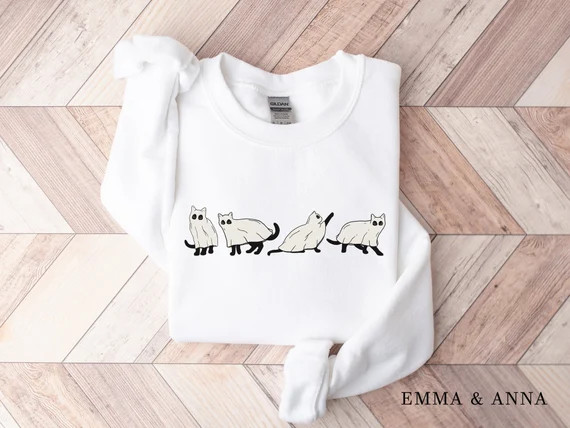Halloween Sweatshirt, Cat Sweatshirt, Ghost Shirt, Halloween Sweater, Halloween Cat Shirt, Cat Lo... | Etsy (US)