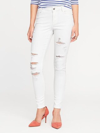 Mid-Rise Distressed Rockstar White Jeans for Women | Old Navy US