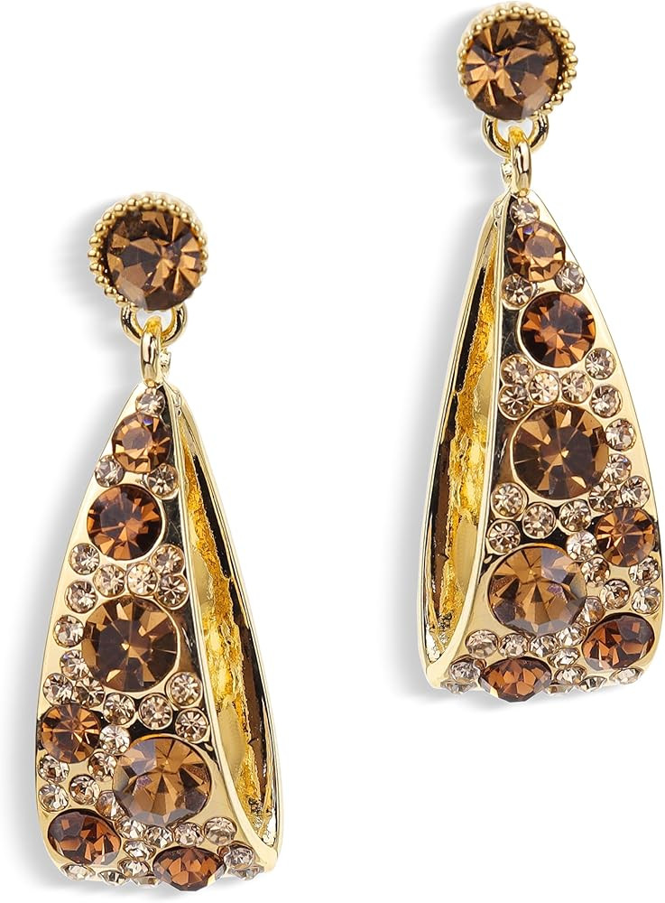 JeanBeau Gold Chunky Geometric Hoop Dangle Drop Earrings for Women, Large Statement Brown Rhinest... | Amazon (US)