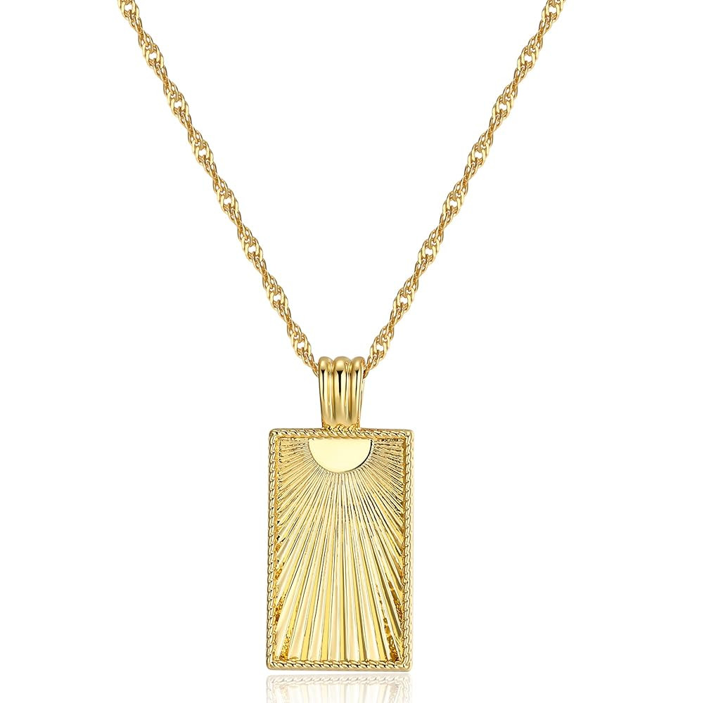 LEMON GRASS Womens Rose Coin Gold Necklace | Flower Disc Necklace Flat Curb Chain 16''+2'' | Amazon (US)