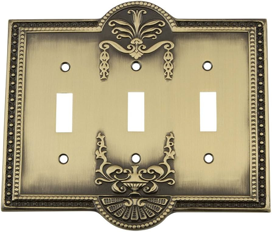 Nostalgic Warehouse 719712 Meadows Switch Plate with Triple Toggle, Antique Brass | Amazon (US)