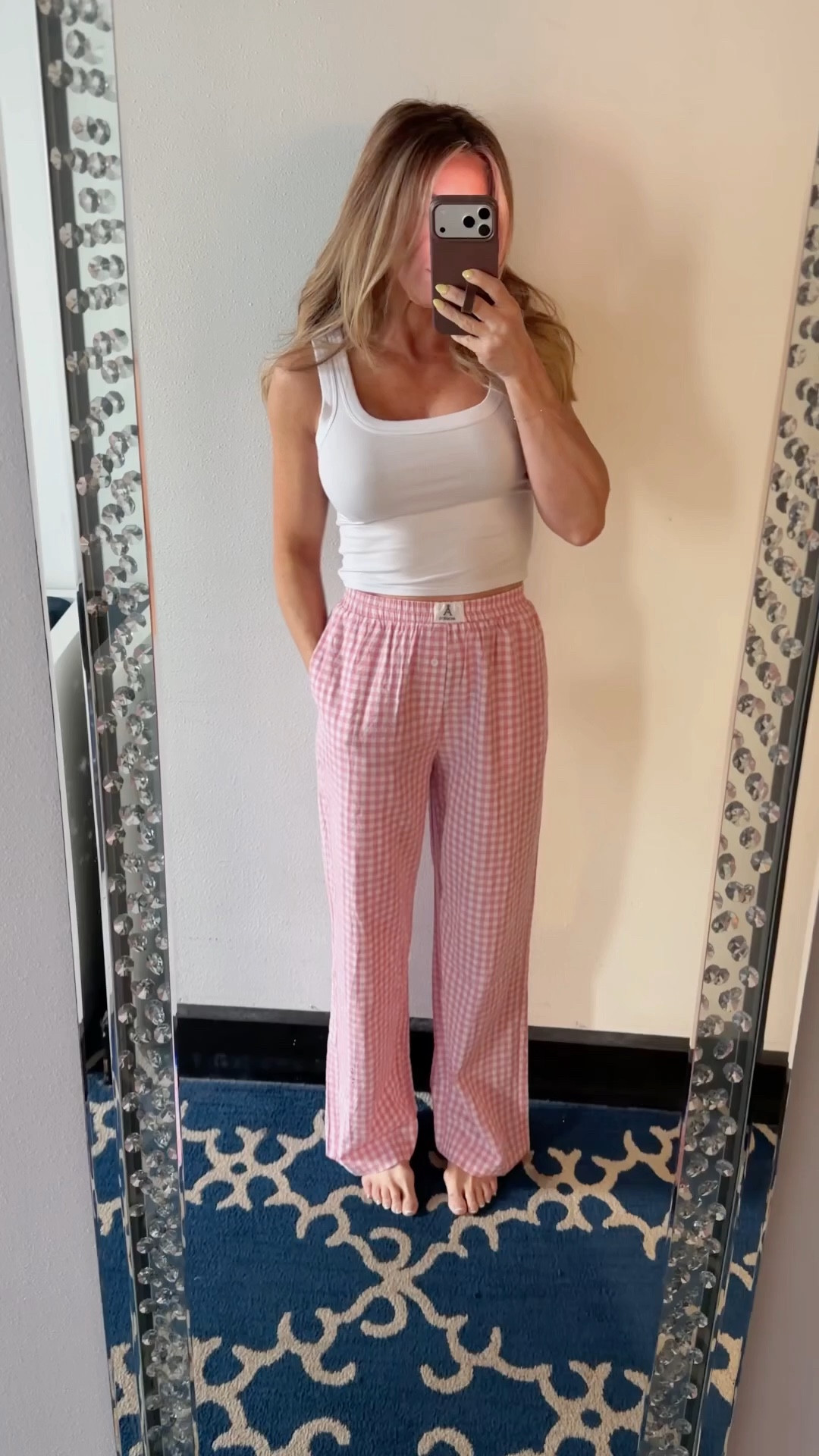 Loving the coziness of these pink gingham loungewear pants for spring. Bonus points for pockets! 👏🏼

Spring outfits, white tank top, sleepwear, pajamas, lounge pants, Amazon 

#LTKdayinmylife #LTKPetite #LTKTravel