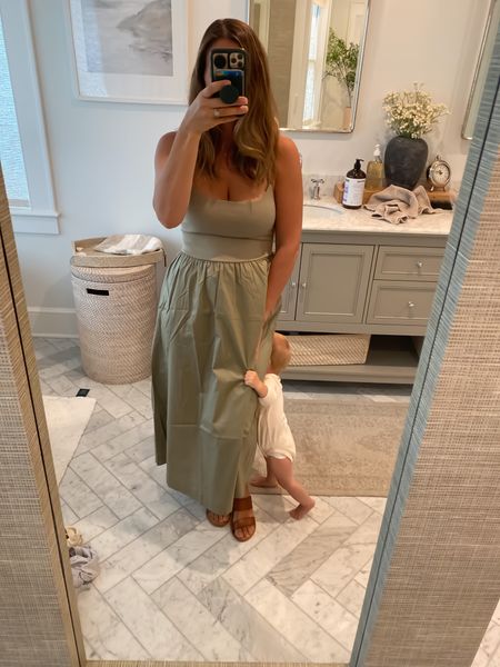 Messy bathroom and wrinkles aside, I love this dress so much I bought it in 3 colors! This is the birch color in the photo. I’m 5’2” wearing an xs regular (perfect length!). So comfortable and the top is very supportive even without a bra. Extra 40% off at checkout!

Reformation dupe summer dress

#LTKSeasonal #LTKunder50 #LTKsalealert