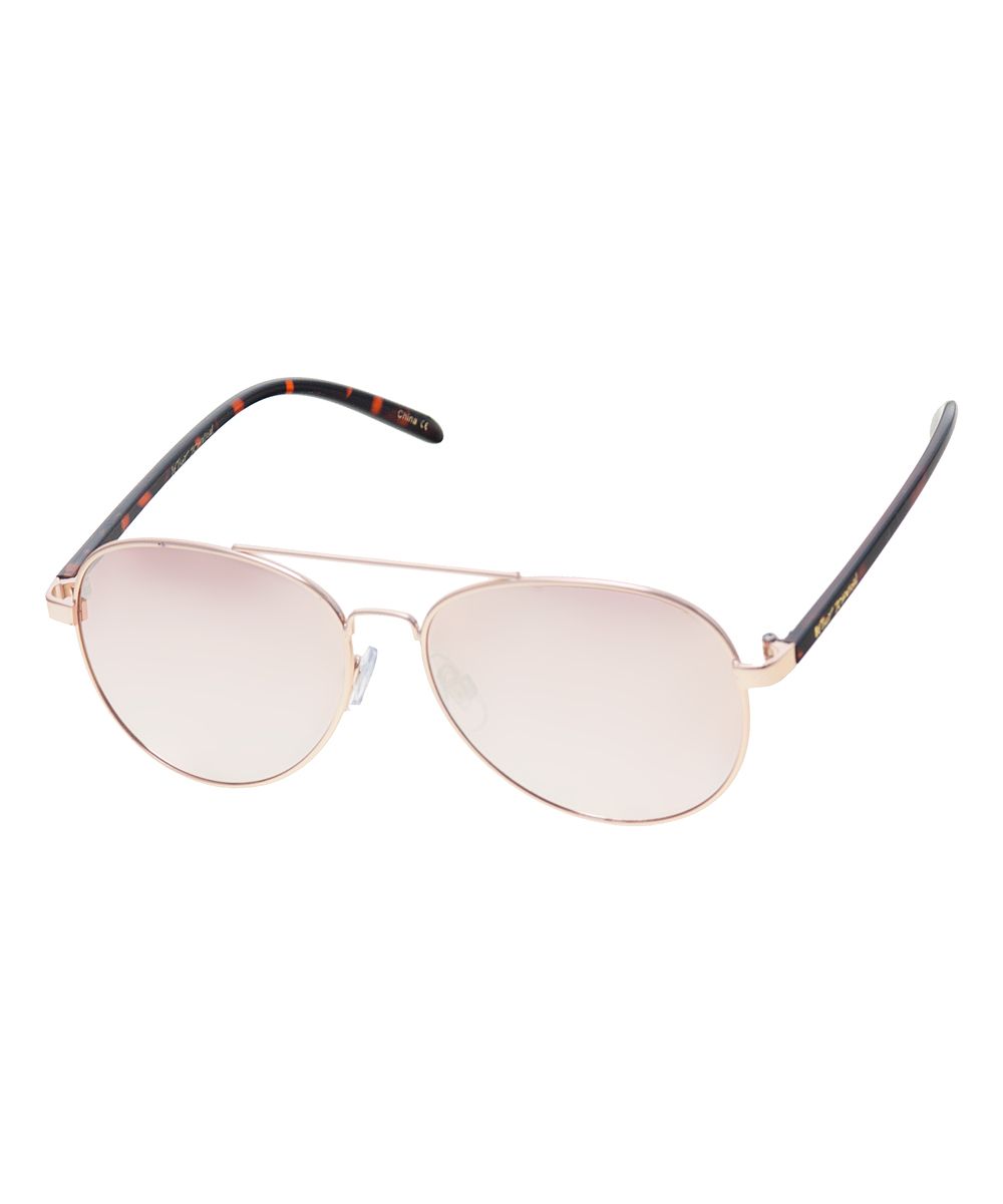 Betsey Johnson Women's Sunglasses ROSE - Rose Gold & Brown Tortoise-Arm Aviator Sunglasses | Zulily