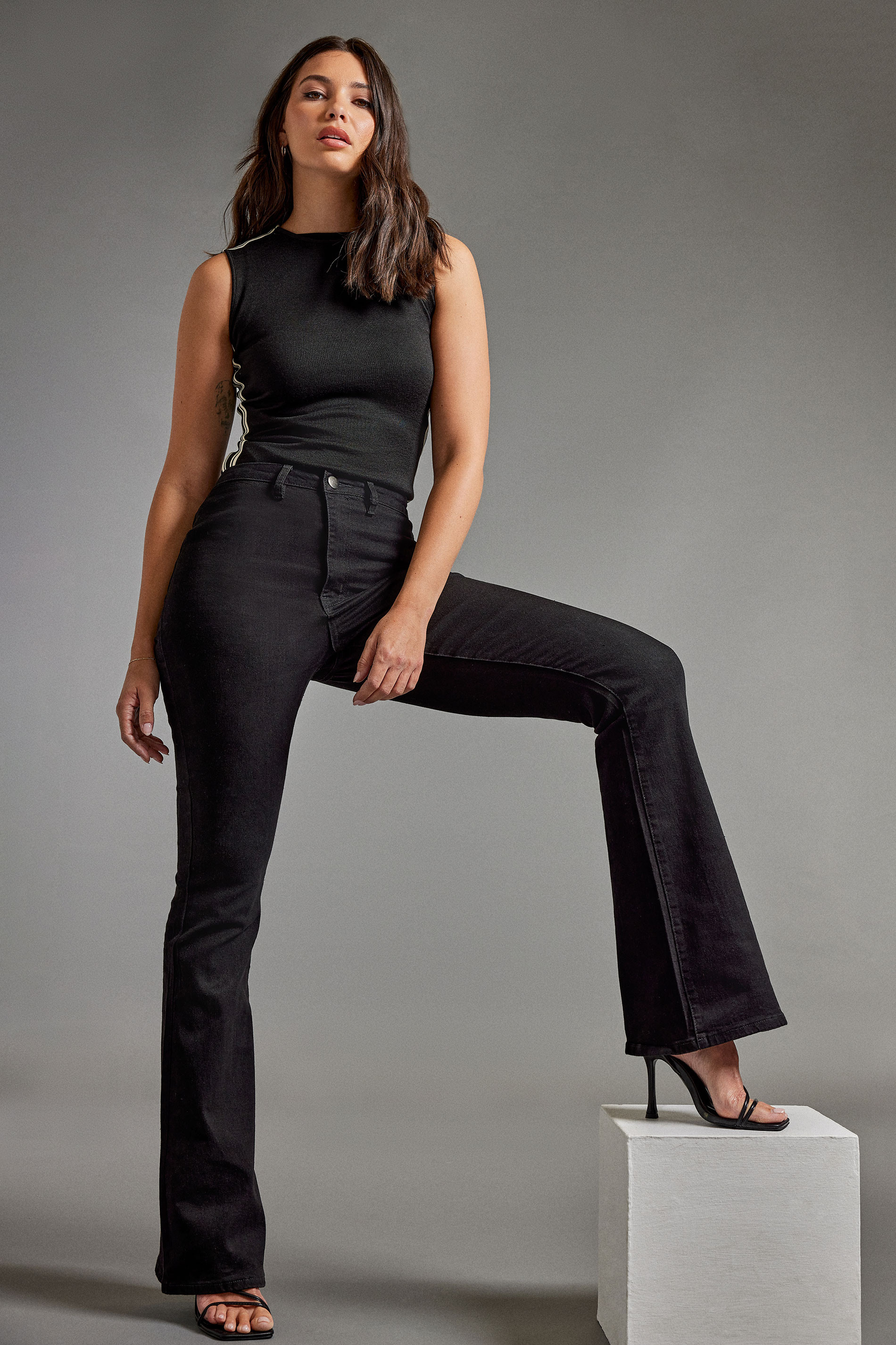 LTS Tall Black Denim Flared Jeans | Long Tall Sally