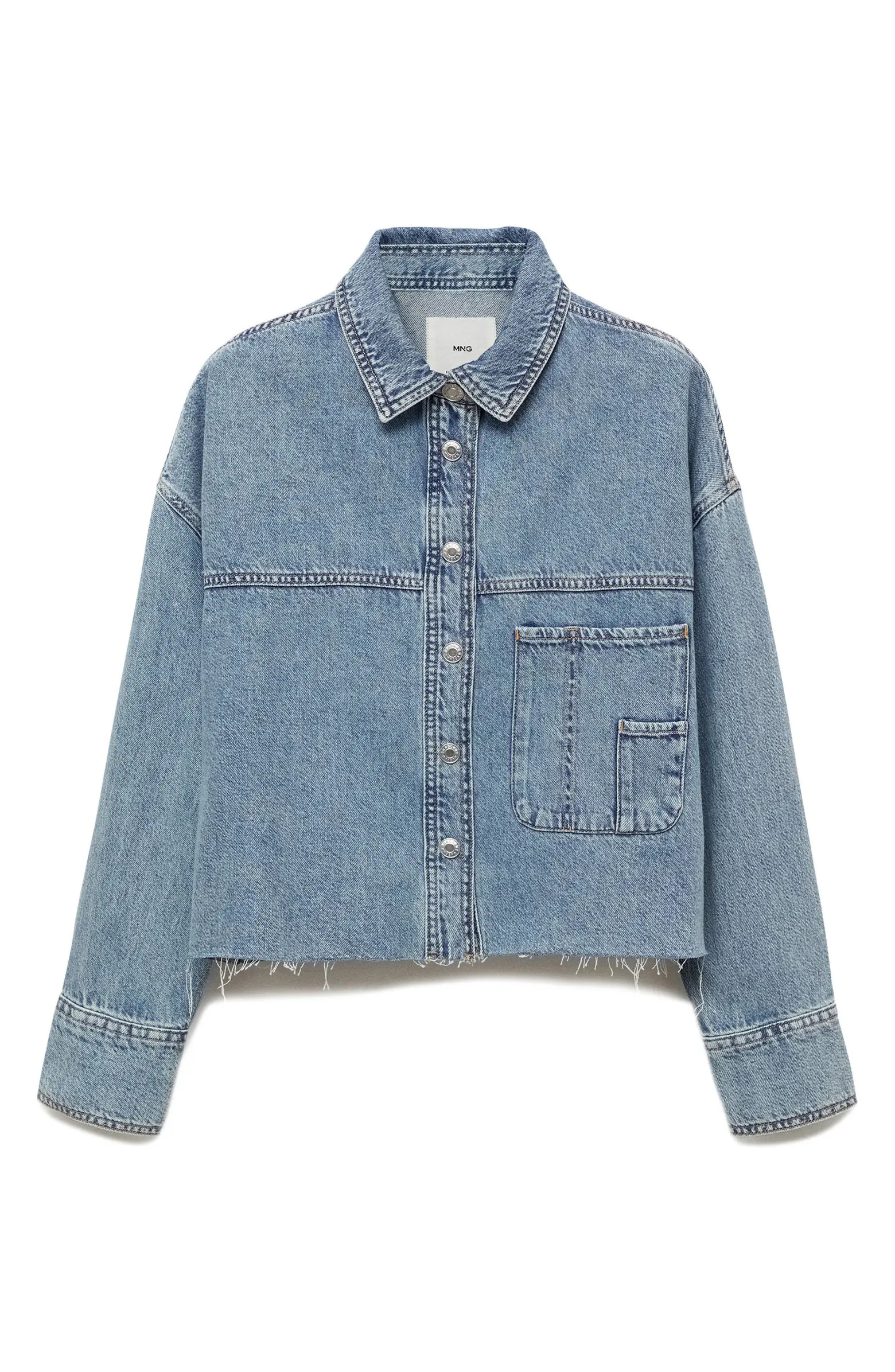 MANGO Frayed Hem Denim Overshirt | Nordstrom | Nordstrom