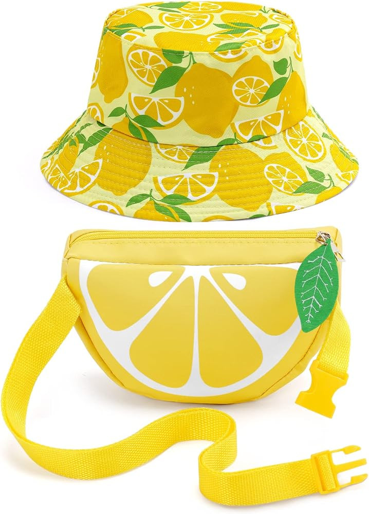 ICoDeesse Lemon Fanny Pack Bucket Hat Set Fruit Shaped Adjustable Yellow Waist Belt Bag Unisex Re... | Amazon (US)