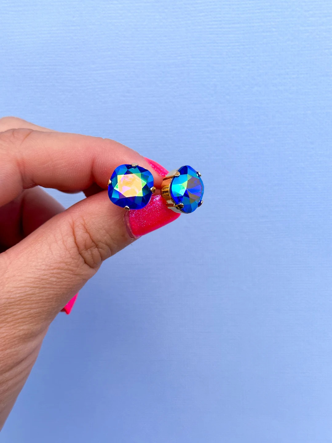 12mm Majestic Blue AB Cushion Cut Studs or Drops | Etsy (US)