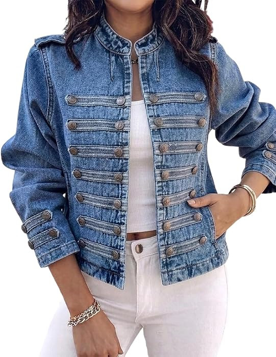 CHICME Women's Military Denim Jean Jacket Coat with Pocket | Amazon (US)