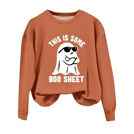 Women s Halloween Graphic Sweatshirt Funny Ghost Print Long Sleeve Pullover for Fall and Winter | Walmart (US)