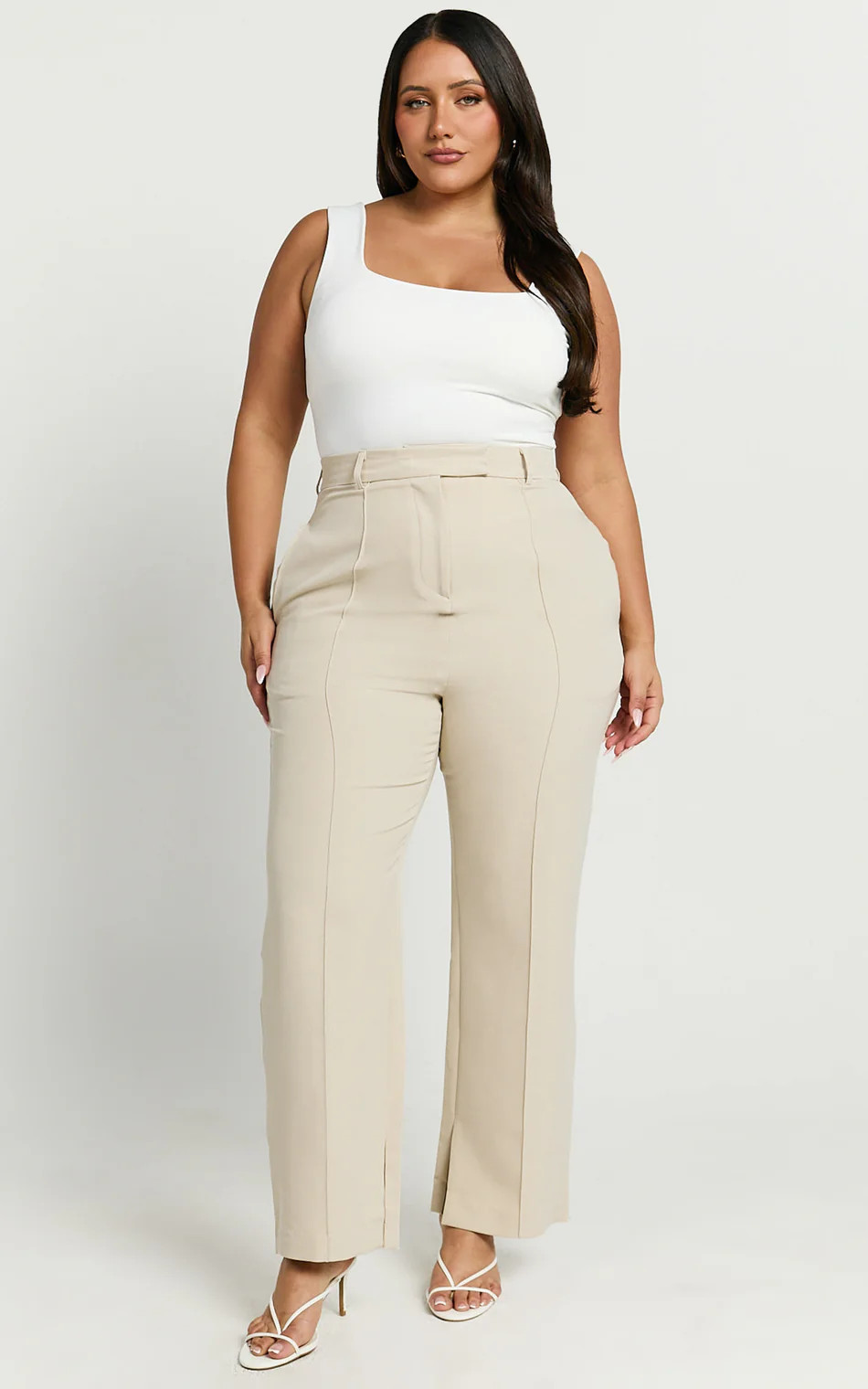 Rogers Pants - High Waisted Pants in Beige | Showpo (US, UK & Europe)
