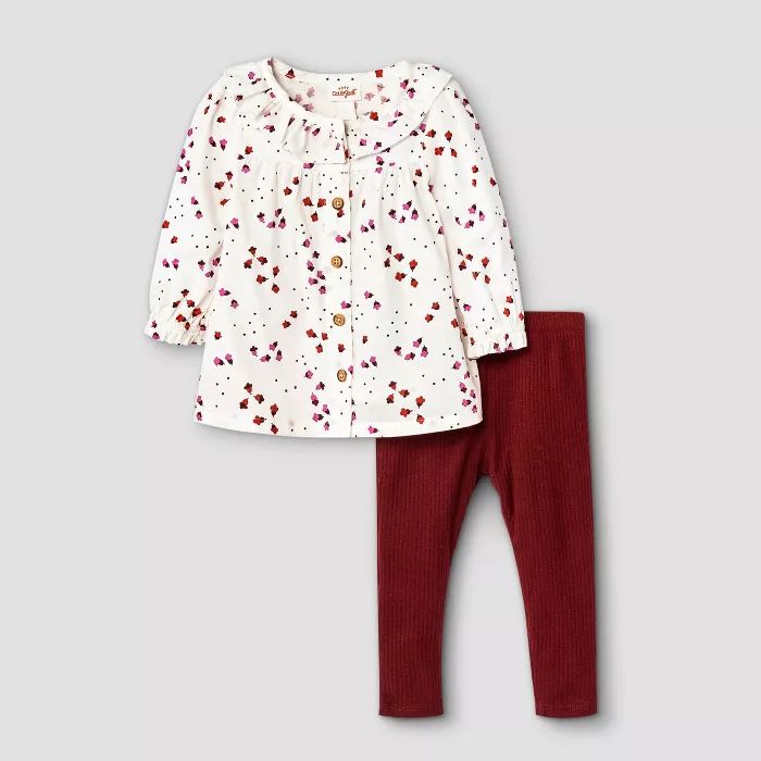 Baby Girls' 2pc Woven Top & Rib Leggings Set - Cat & Jack™ Maroon | Target