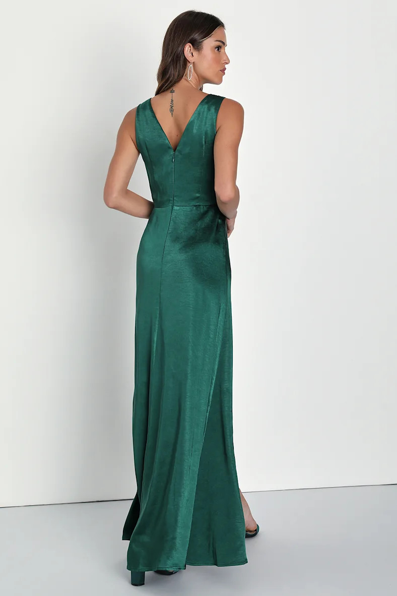 Perfect Refinement Emerald Satin Sleeveless Pleated Maxi Dress | Lulus (US)