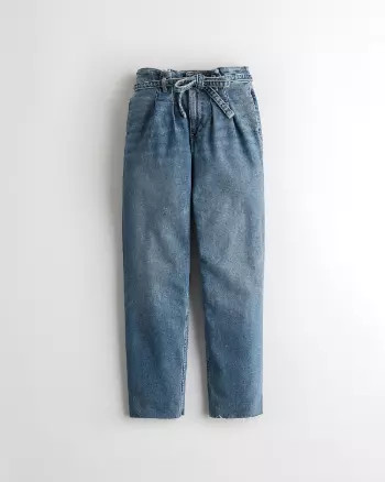 Girls Curvy Vintage Stretch Ultra High-Rise Paper-Bag Mom Jeans from Hollister | Hollister (US)