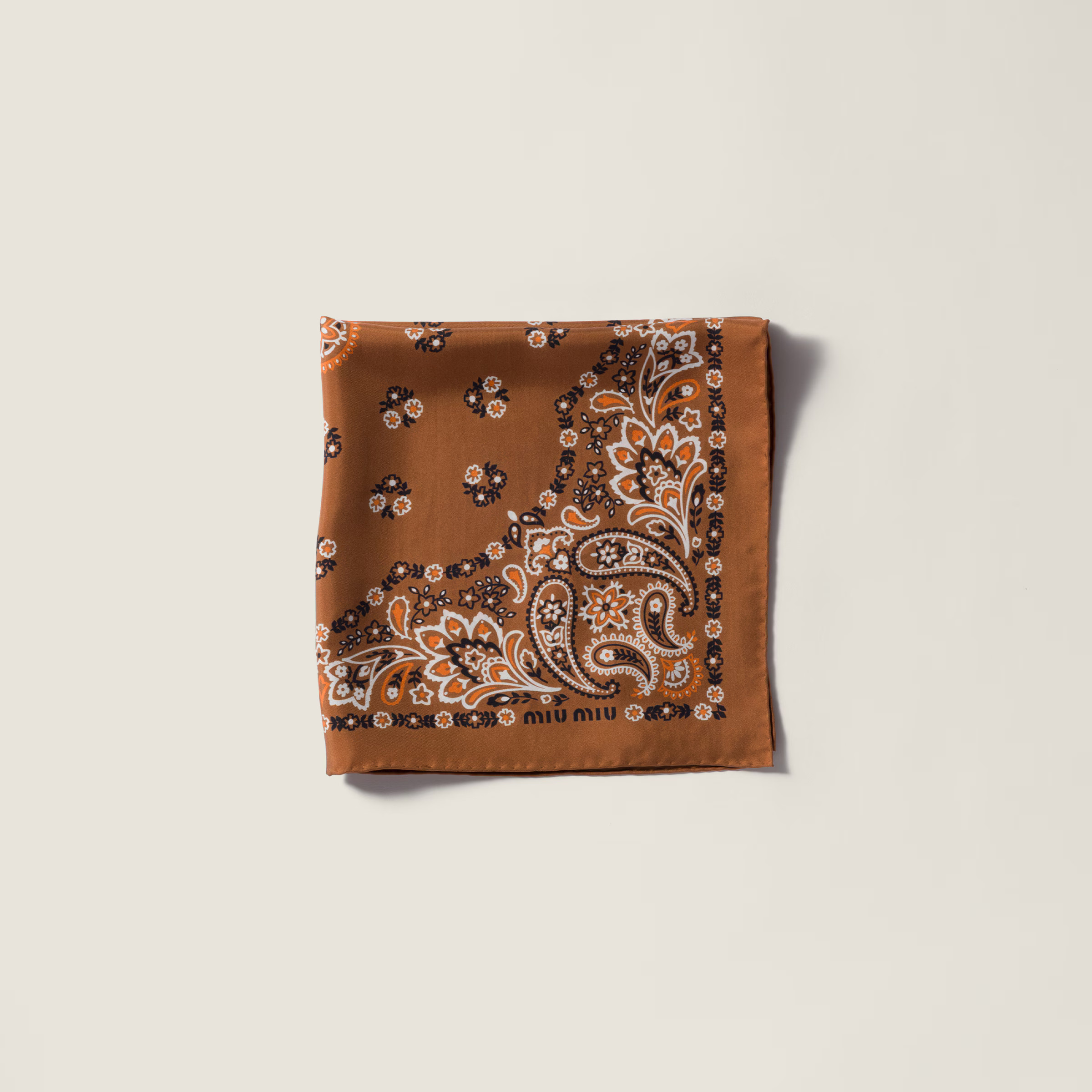 Cognac Printed Silk Scarf | Miu Miu | Miu Miu US