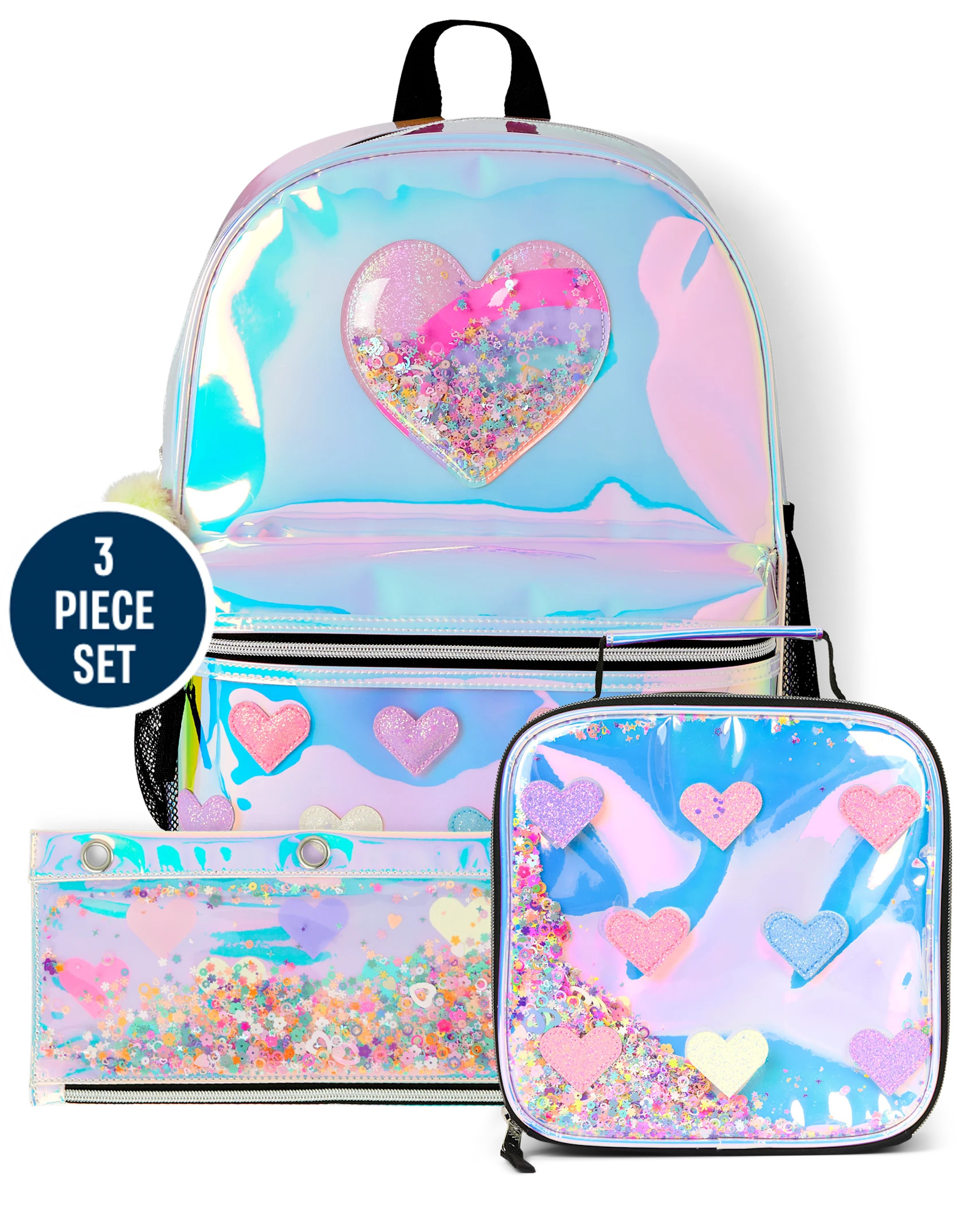 Girls Holographic Shakey Heart Backpack 3-Piece Set - holographic | The Children's Place