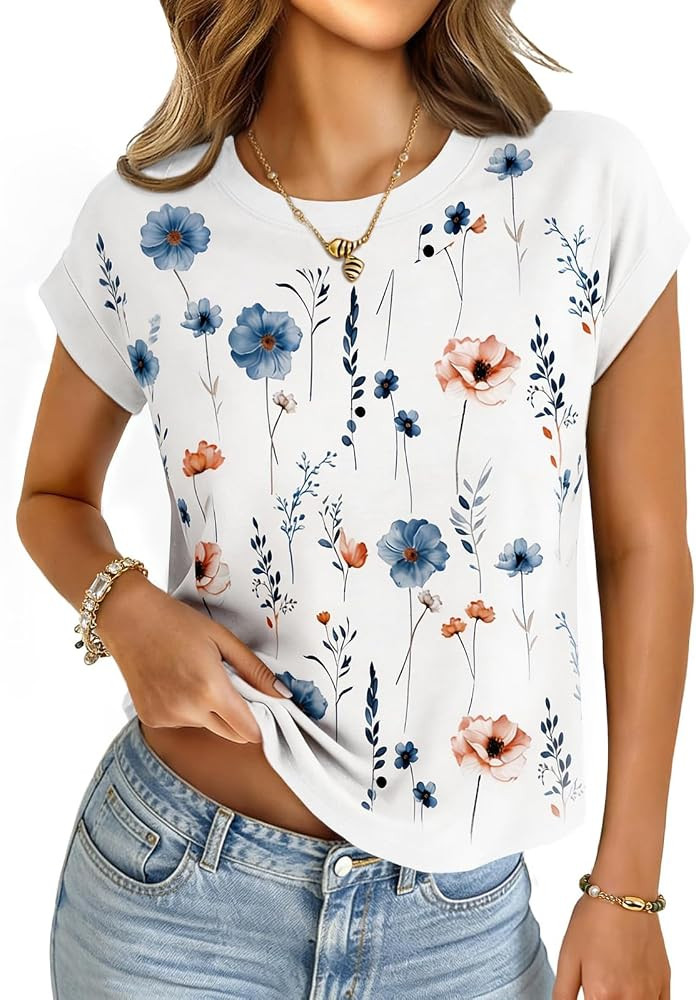 UNCLECAT Womens Crop Tops Cap Sleeve Cropped T Shirts Crewneck Loose Fit Short Sleeves Tees Summe... | Amazon (US)