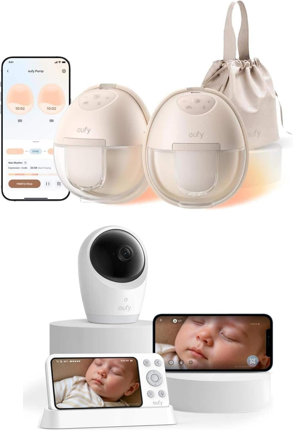 eufy - Heated Breast Pump S1 & 4K UHD Baby Monitor E21 Camera, 5'' 720p Display, 8X Zoom, Wi-Fi, Pan-Tilt, Portable Camera,ANR - Brown | Best Buy U.S.