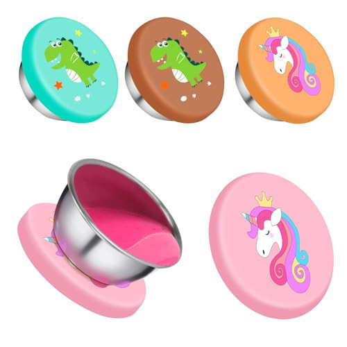 MAIGOZON Salad Dressing Containers To Go, Small Condiment Containers with Lids, Stainless Steel Condiment Cup with Unicorn Leakproof Silicone Lids for Lunch Bento Box (2PCS Dinasaurs+2PCS unicorn) | Amazon (US)