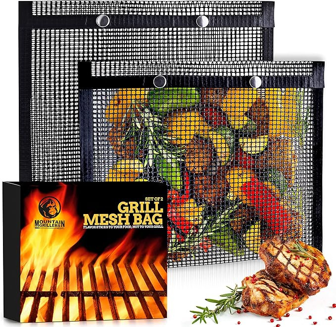 BBQ Mesh Grill Bags - 12 x 9.5 Inch Reusable Grilling Pouches for Charcoal, Gas, Electric Grills ... | Amazon (US)