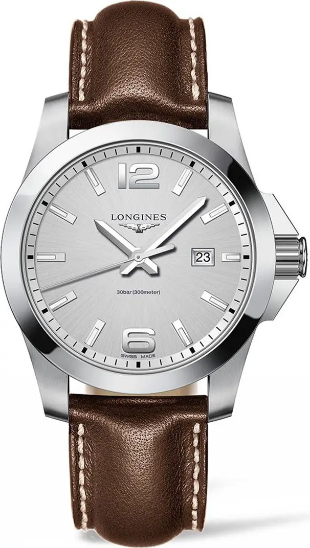 Longines Conquest Classic Leather Strap Watch, 43mm | Nordstrom | Nordstrom