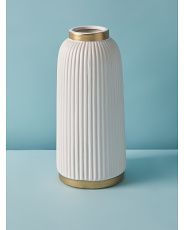 12in Ceramic Vase With Metallic Bands | HomeGoods