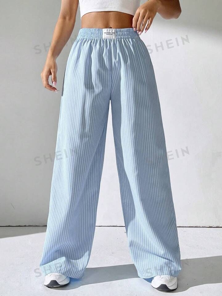 SHEIN EZwear Women's Striped High-Waist Pants With Pockets | SHEIN