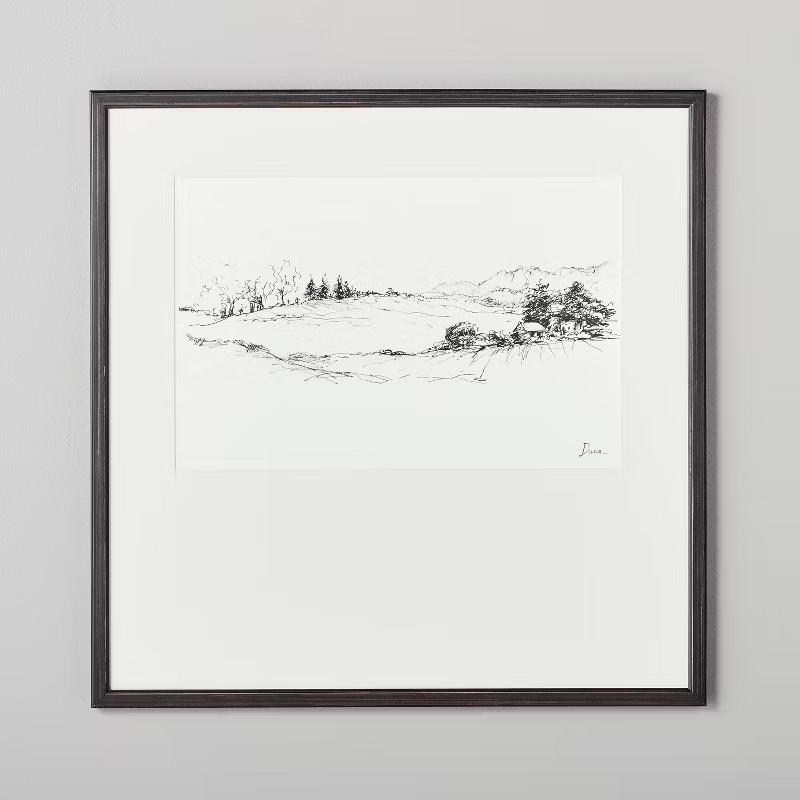 24"x24" Prairie Landscape Sketch Framed Wall Art Black/White - Hearth & Hand™ with Magnolia | Target