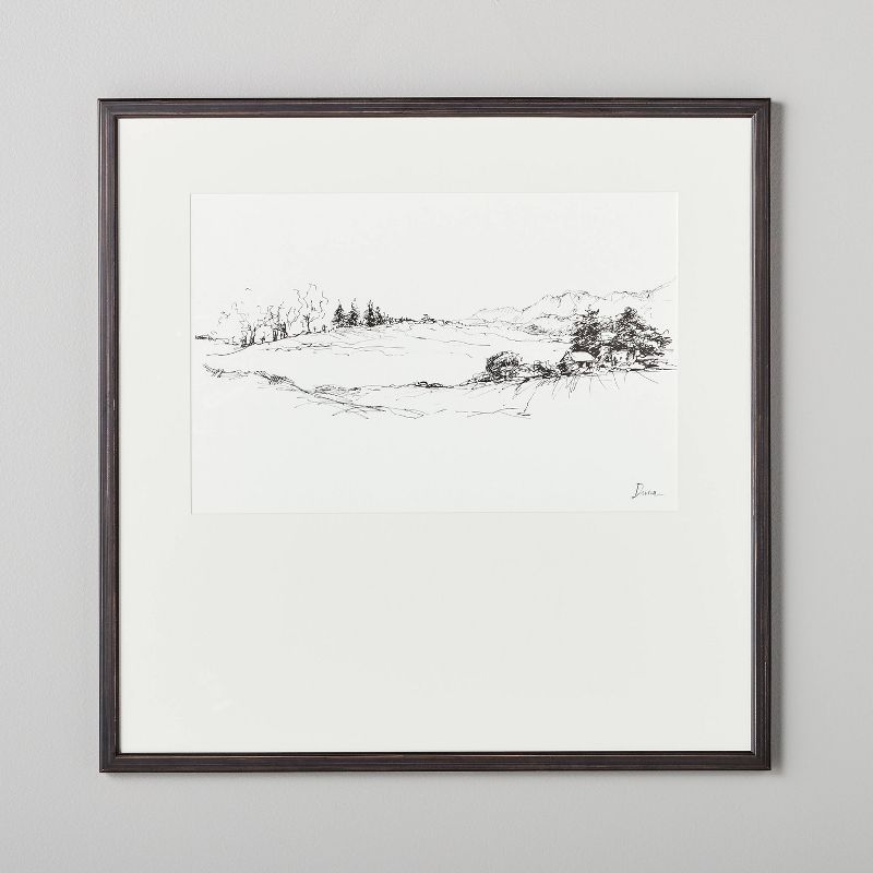 24"x24" Prairie Landscape Sketch Framed Wall Art Black/White - Hearth & Hand™ with Magnolia | Target