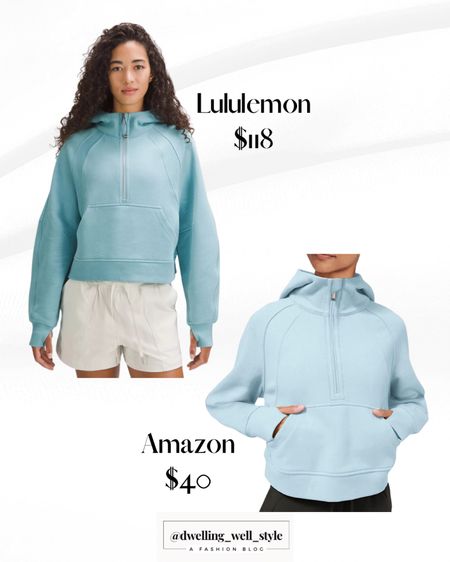 Tidal Teal (light blue) Lululemon Scuba Hoodie
Amazon Dupe just $40!
I have this dupe in a different color and LOVE it!
FYI it is not as oversized as the Lulu one but you can size up if you want that look.

#LTKFind #LTKfit #LTKunder50