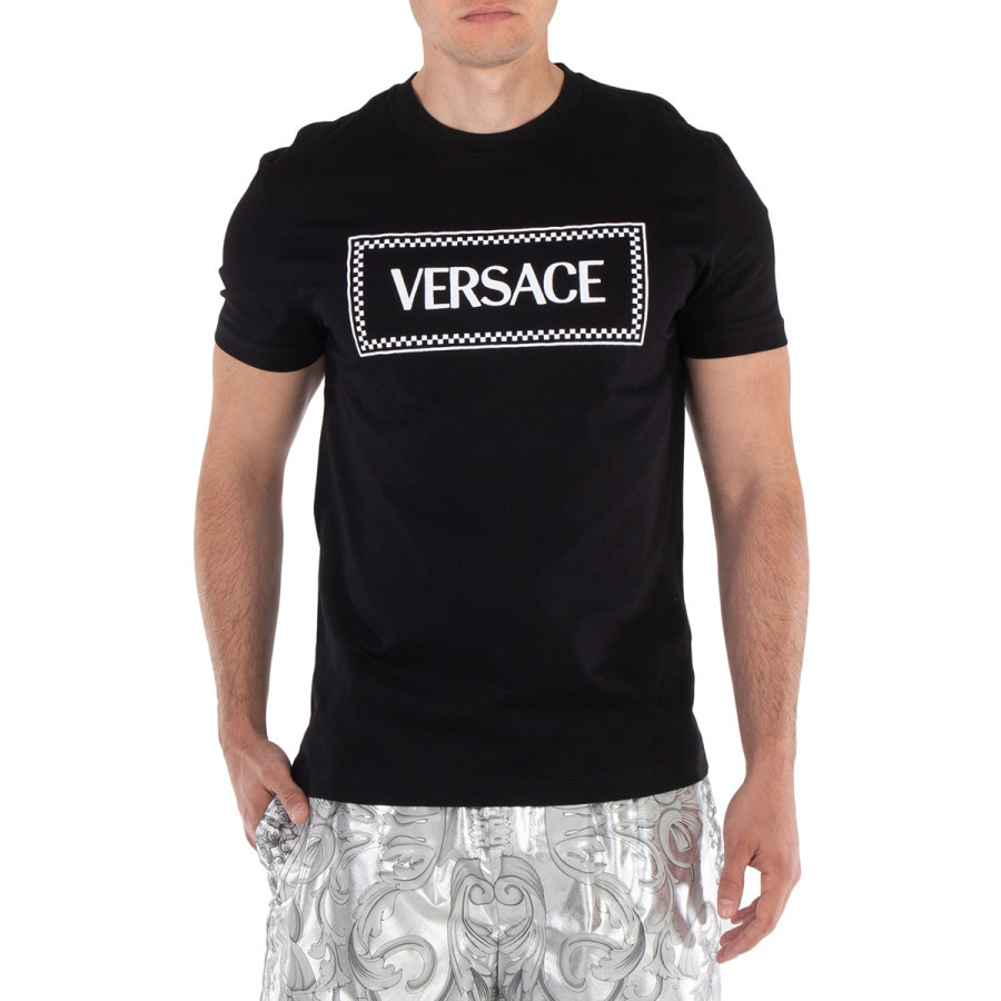 Versace Mens Black Logo-Embroidered Cotton T-Shirt | Jomashop.com & JomaDeals.com