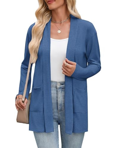 Zeagoo Women's Long Cardigan 2025 Summer Fall Lightweight Long Sleeve 0pen Front Sweater with Pockets Blue | Amazon (US)