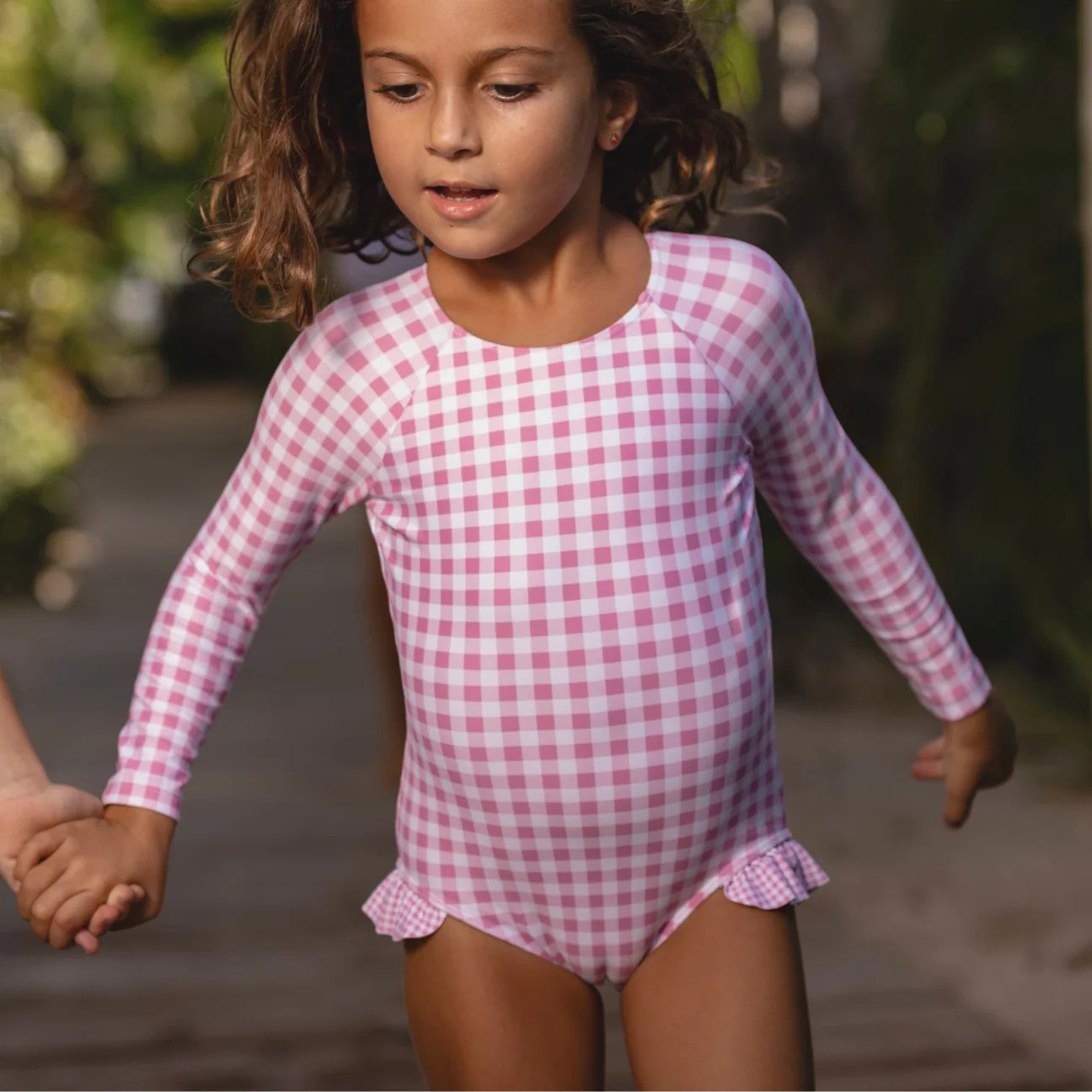 girls blush gingham rashguard one piece | Minnow