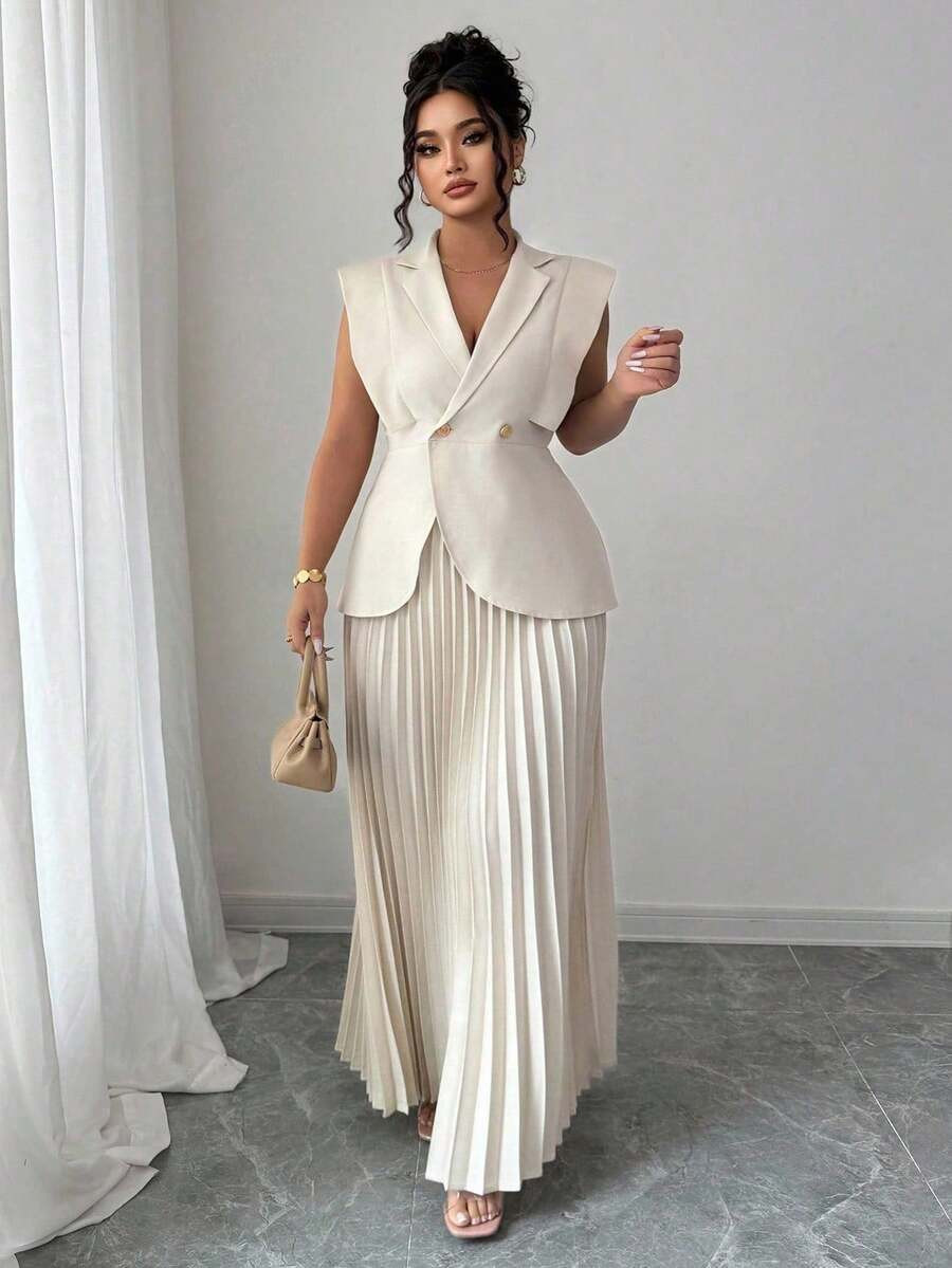 Elenzga Halloween Plus Size Women Elegant Commuter Style Fashion Suit Set, Woven Fabric, Solid Co... | SHEIN