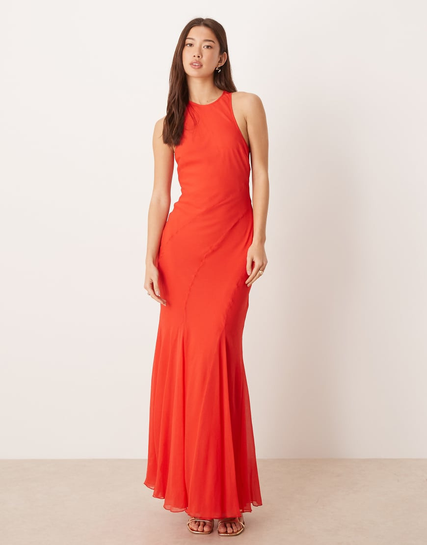 ASOS DESIGN racer neck bias maxi dress with godet hem in red | ASOS (Global)