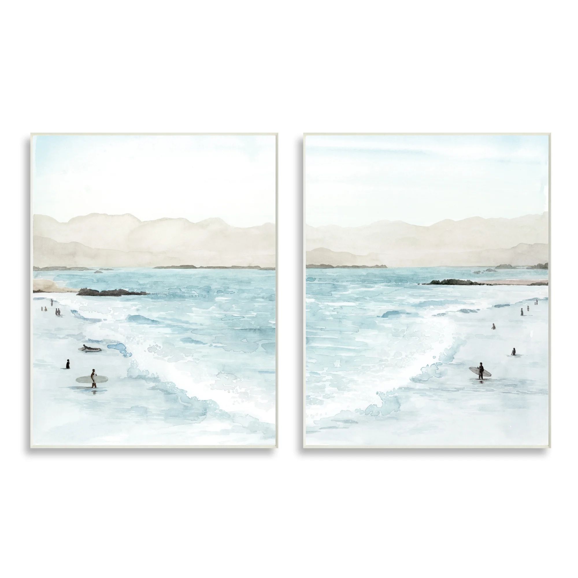 Coastal Surfers High Tide Soft Beach Landscape Wood 13 in x 19 in Framed Painting Art Prints, by ... | Walmart (US)